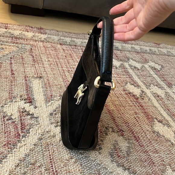 Kieselstein-Cord | Black Leather Trimmed Suede Handle Bag with Poodle Ornament - Picture 7 of 13